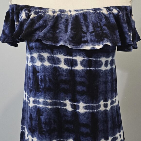 CLOUD CHASER blue TIE-DYE off shoulder TOP spandex RAYON - Picture 4 of 10